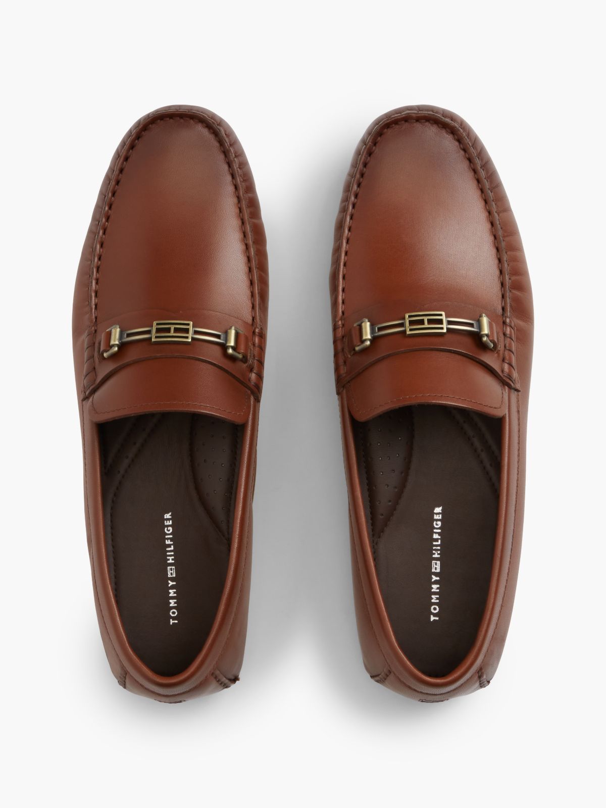 Flag Plaque Leather Driver Shoes — Brown