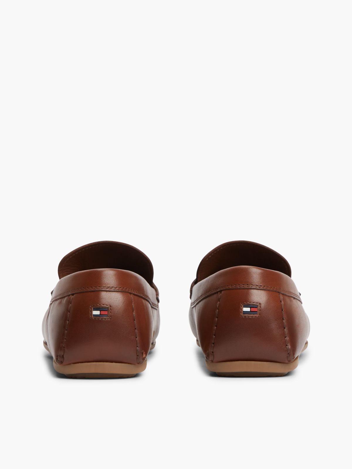 Flag Plaque Leather Driver Shoes — Brown