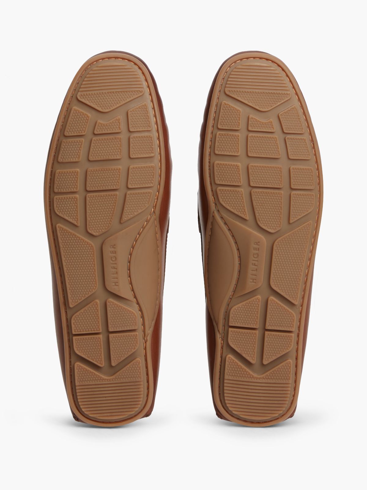 Flag Plaque Leather Driver Shoes — Brown