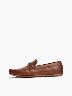 brown flag plaque leather driver shoes for men tommy hilfiger