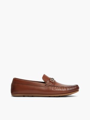 brown flag plaque leather driver shoes for men tommy hilfiger