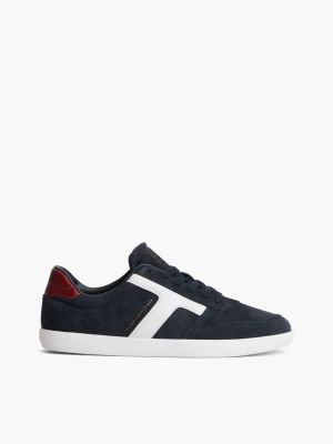 blue zamszowe buty sportowe th tribeca z kontrastowym zapiętkiem dla mężczyźni - tommy hilfiger
