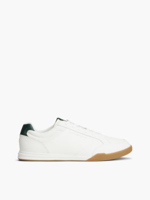 white low profile trainers with leather for men tommy hilfiger