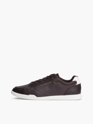 brown low profile trainers with leather for men tommy hilfiger