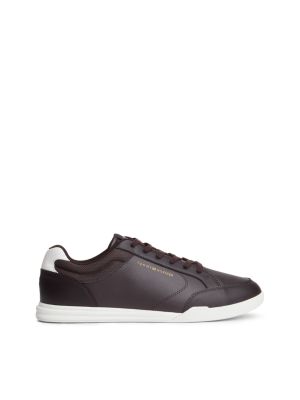 brown low profile trainers with leather for men tommy hilfiger
