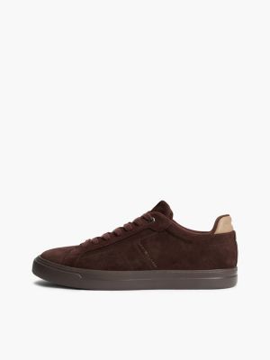 brown suede metallic logo lightweight court trainers for men tommy hilfiger
