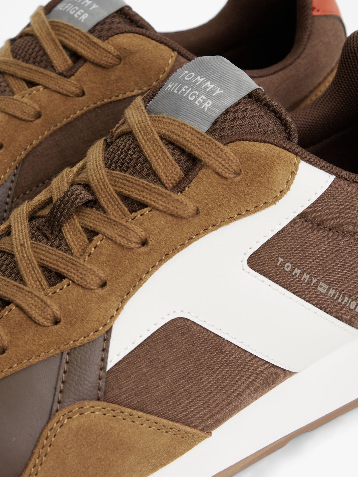Suede Mixed Texture Trainers — Brown