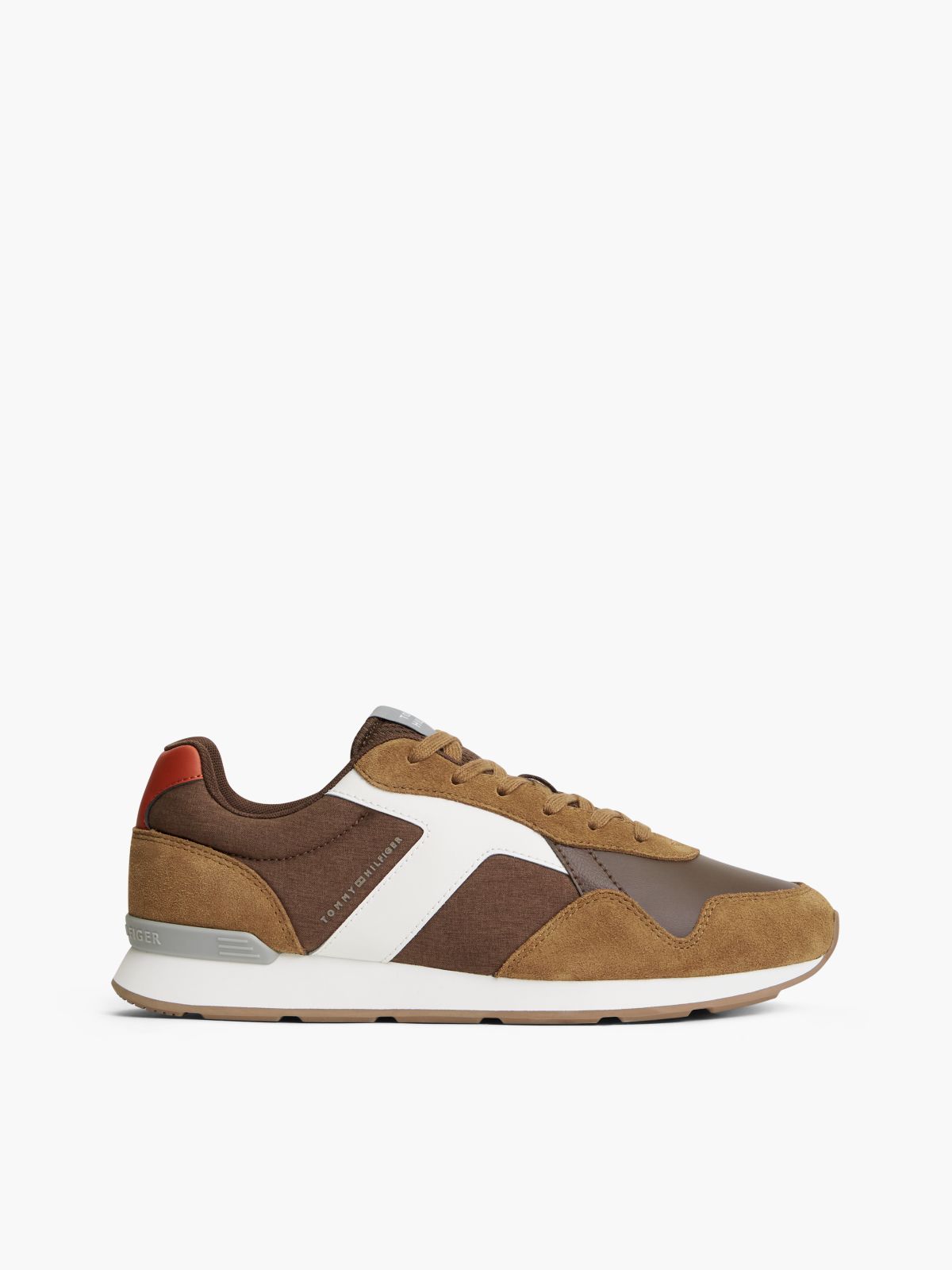 Suede Mixed Texture Trainers — Brown