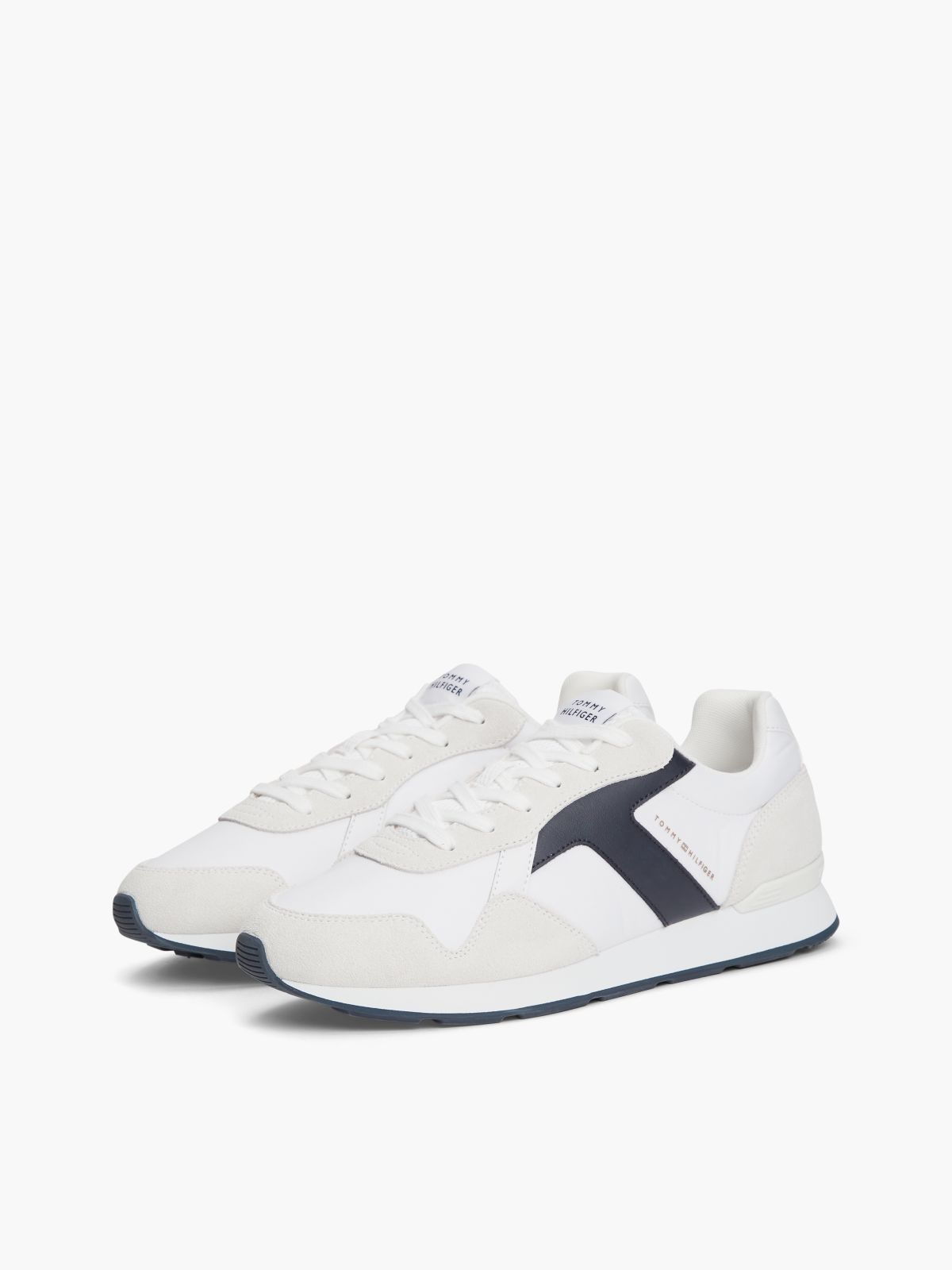 Suede Mixed Texture Trainers — White