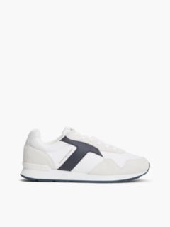 Suede Mixed Texture Trainers — White 1