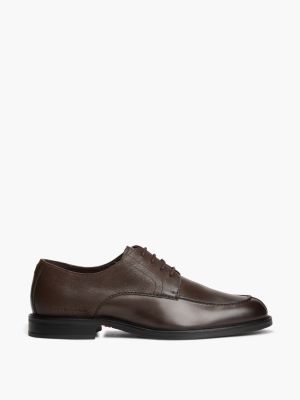 brown textured leather derby shoes for men tommy hilfiger