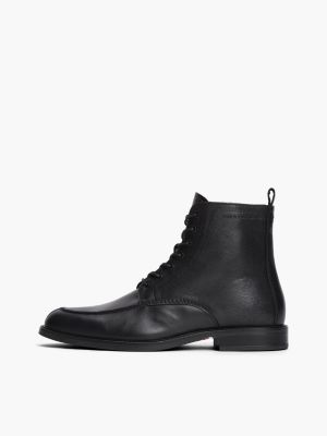 black textured leather ankle boots for men tommy hilfiger