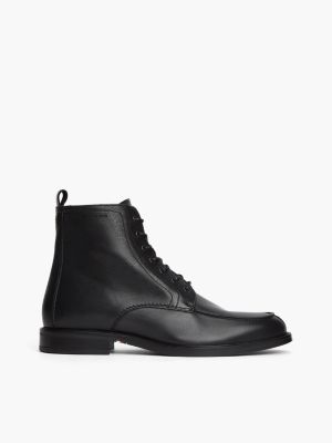 black textured leather ankle boots for men tommy hilfiger