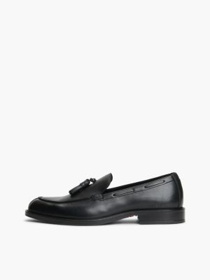 mocassins en cuir à pampilles noir pour hommes tommy hilfiger