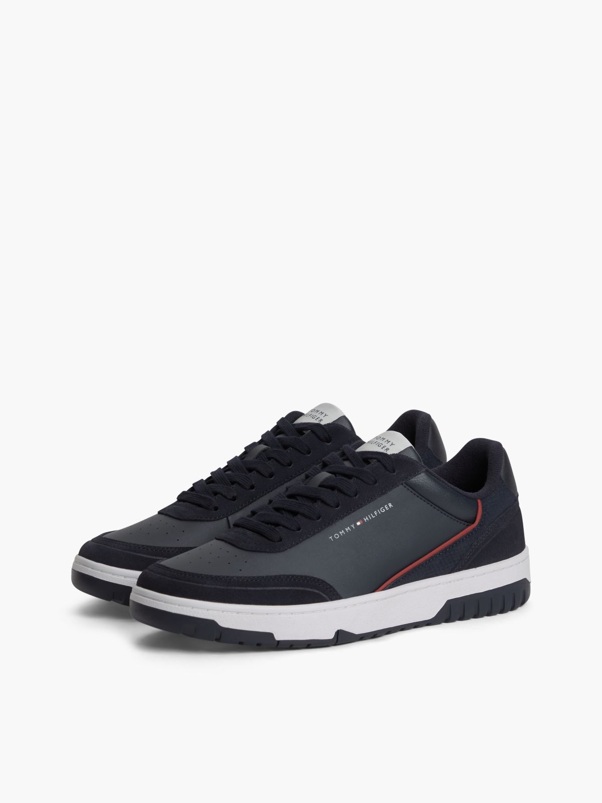 Leather Mixed Texture Basketball Trainers — Blue