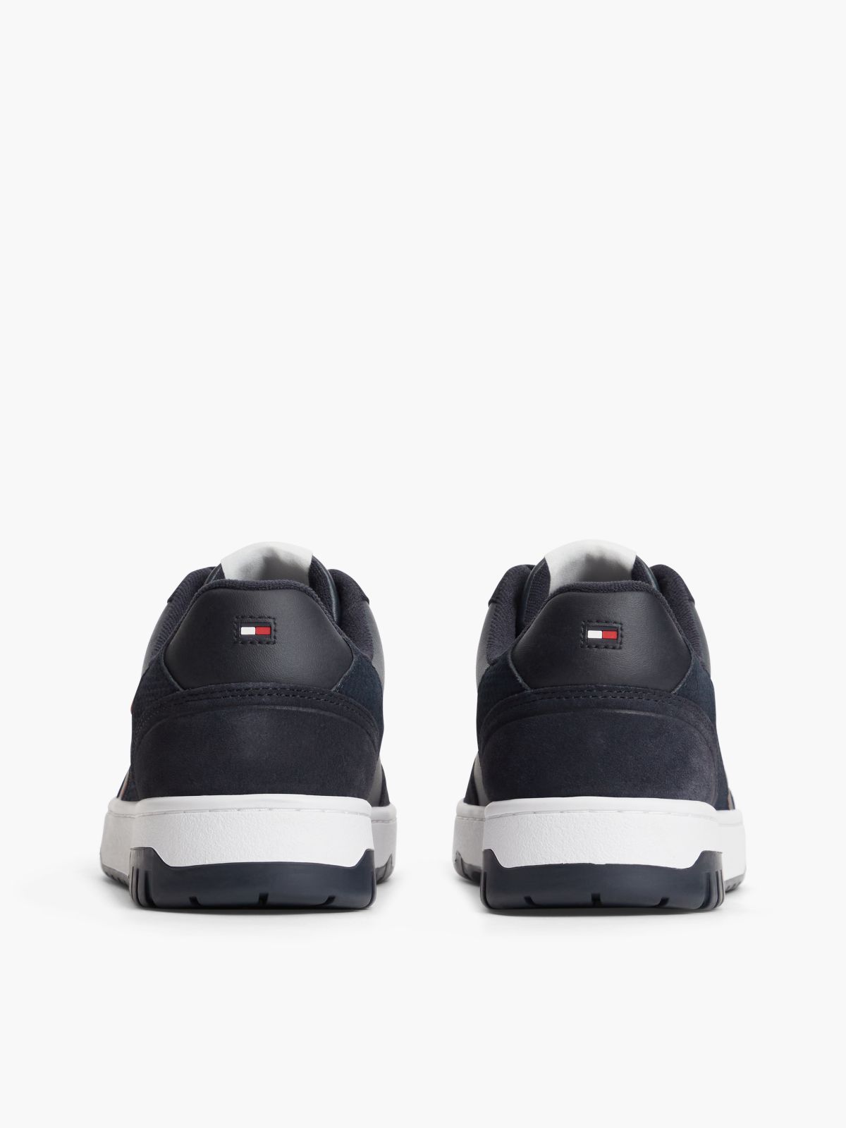 Leather Mixed Texture Basketball Trainers — Blue