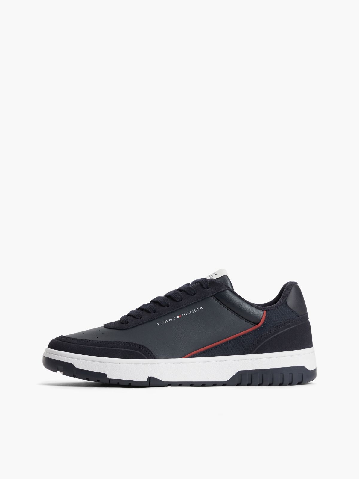 Leather Mixed Texture Basketball Trainers — Blue