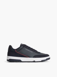 Leather Mixed Texture Basketball Trainers — Blue 1