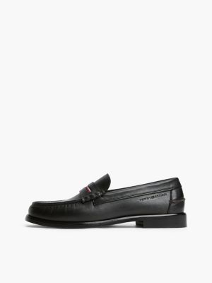 schwarz penny loafer aus leder mit global-streifen für herren - tommy hilfiger