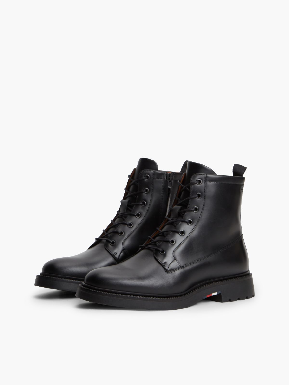 Leather Cleat Zip-Up Mid Boots — Black