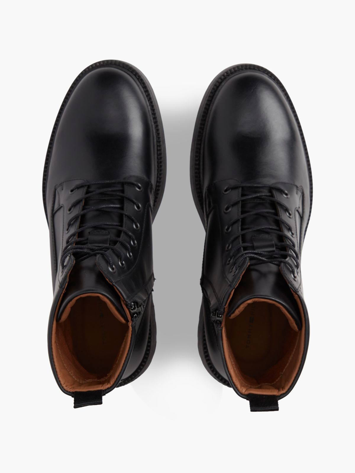 Leather Cleat Zip-Up Mid Boots — Black