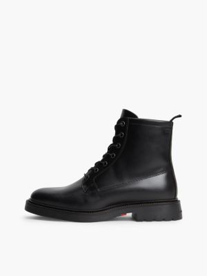 black leather cleat zip-up mid boots for men tommy hilfiger