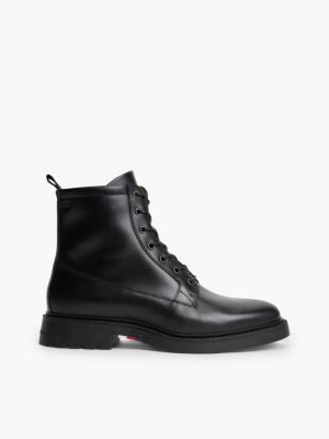 black leather cleat zip-up mid boots for men tommy hilfiger