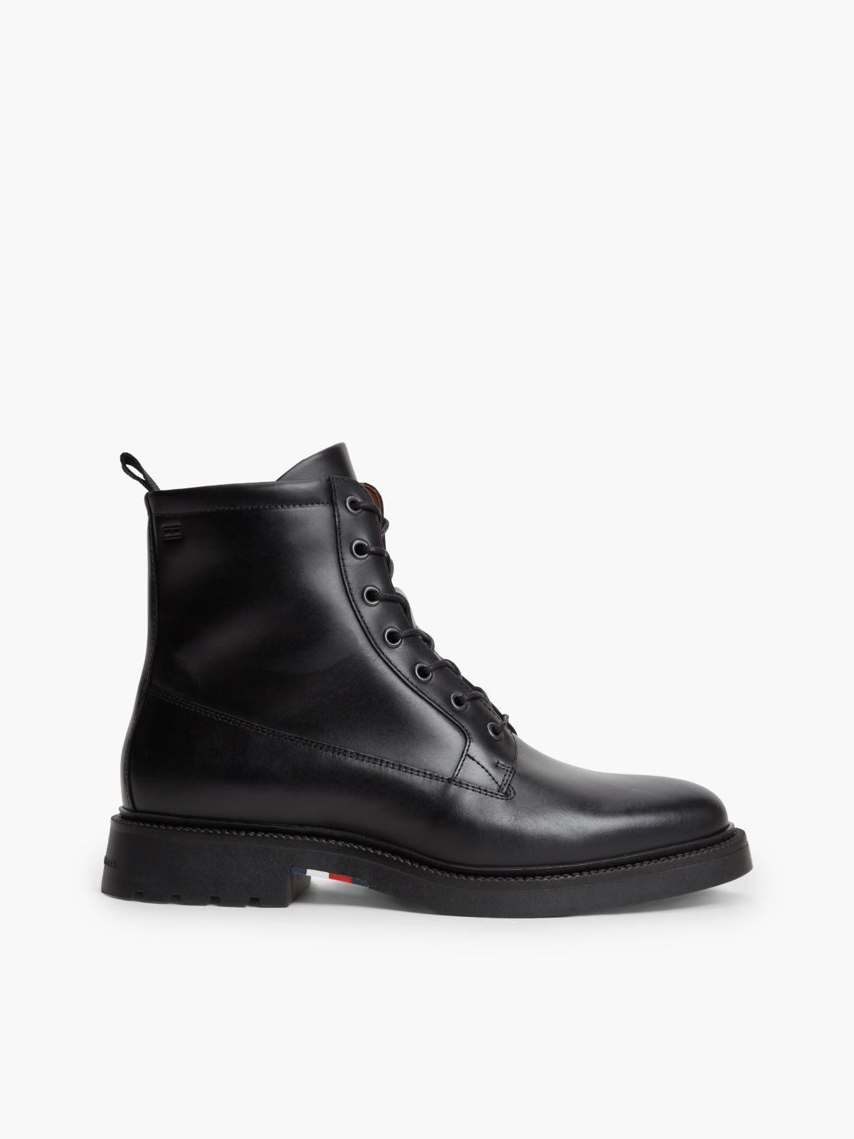 Leather Cleat Zip-Up Mid Boots — Black
