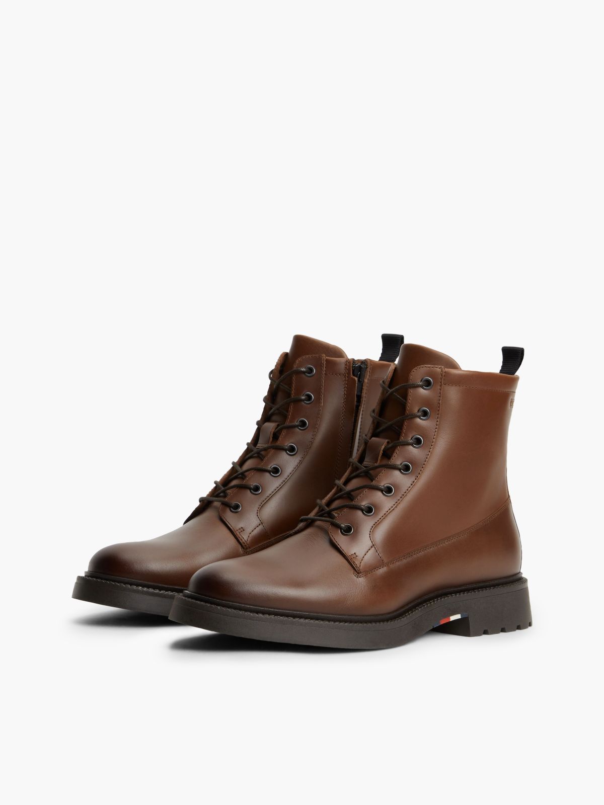 Leather Cleat Zip-Up Mid Boots — Brown