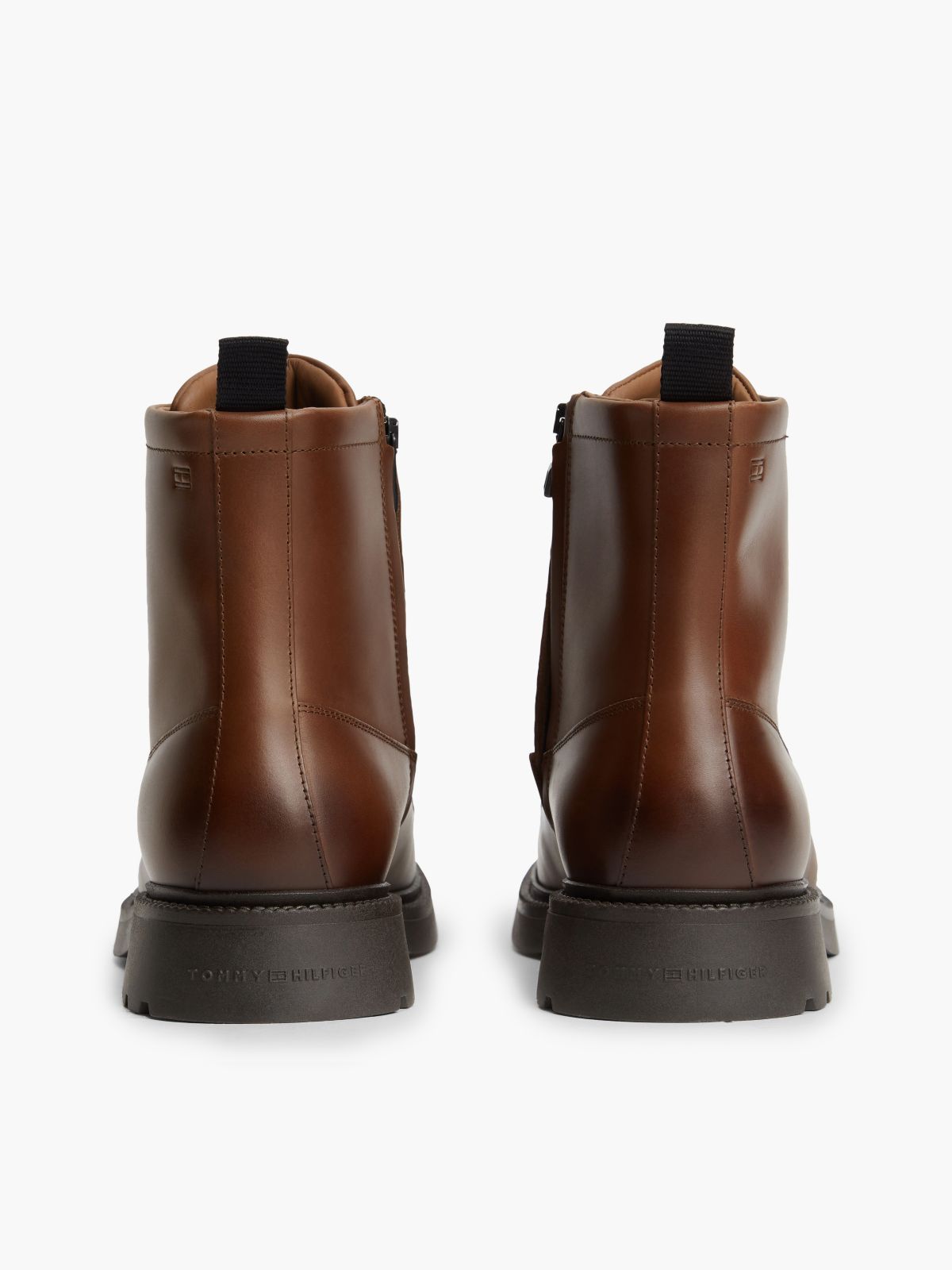Leather Cleat Zip-Up Mid Boots — Brown