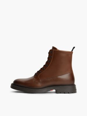brown leather cleat zip-up mid boots for men tommy hilfiger