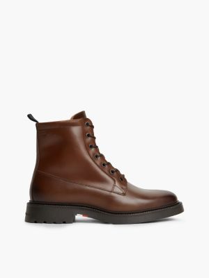 brown leather cleat zip-up mid boots for men tommy hilfiger