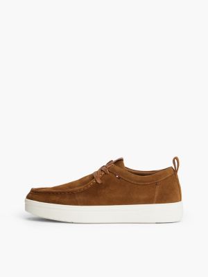 brown lightweight suede moc toe shoes for men tommy hilfiger
