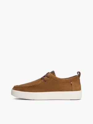 brown suede hybrid moc toe shoes for men tommy hilfiger
