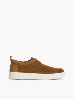 brown suede hybrid moc toe shoes for men tommy hilfiger