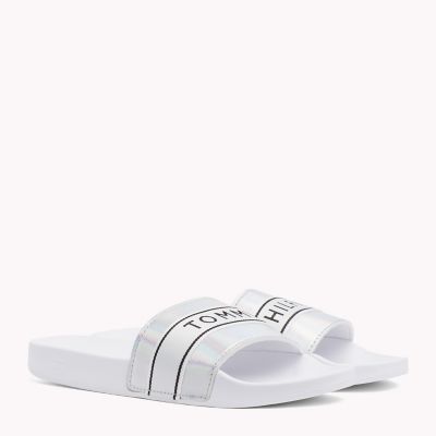 tommy hilfiger iridescent metallic sliders