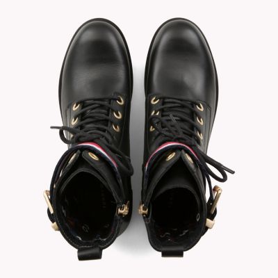 tommy hilfiger signature tape buckle biker boots