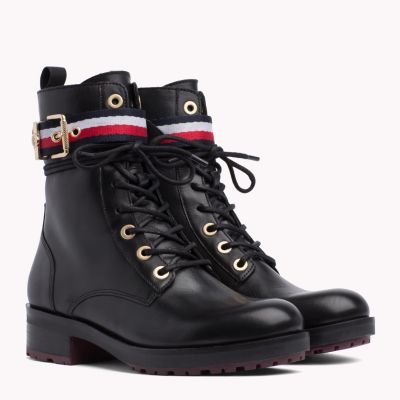 tommy hilfiger signature tape buckle biker boots