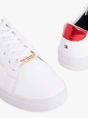 white metallic back lace-up trainers for women tommy hilfiger