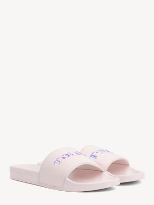 tommy hilfiger iridescent metallic sliders