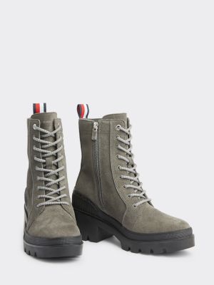 Chunky Lace Up Suede Boots GREY Tommy Hilfiger