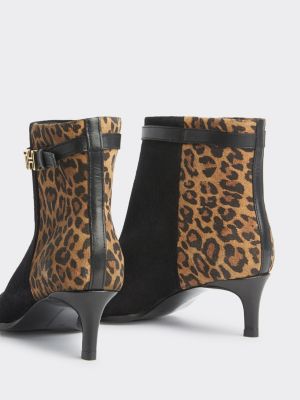 black and leopard print ankle boots