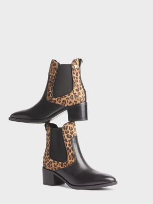 black and leopard print chelsea boots