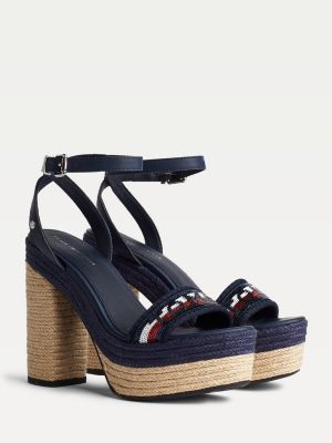 Absatz Sandale Mit Pailletten Logo Blau Tommy Hilfiger