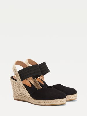 black covered toe wedges