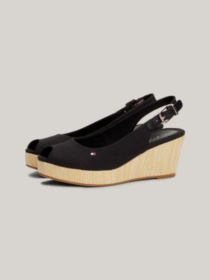 Sandales slingback compensees emblematiques Noir Tommy Hilfiger