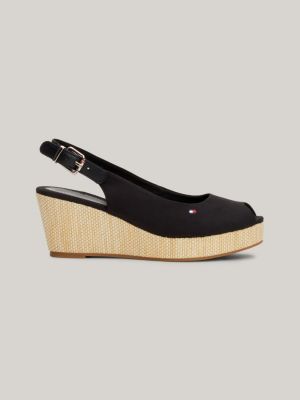 sandalias iconic de cuña y talón descubierto black de mujeres tommy hilfiger