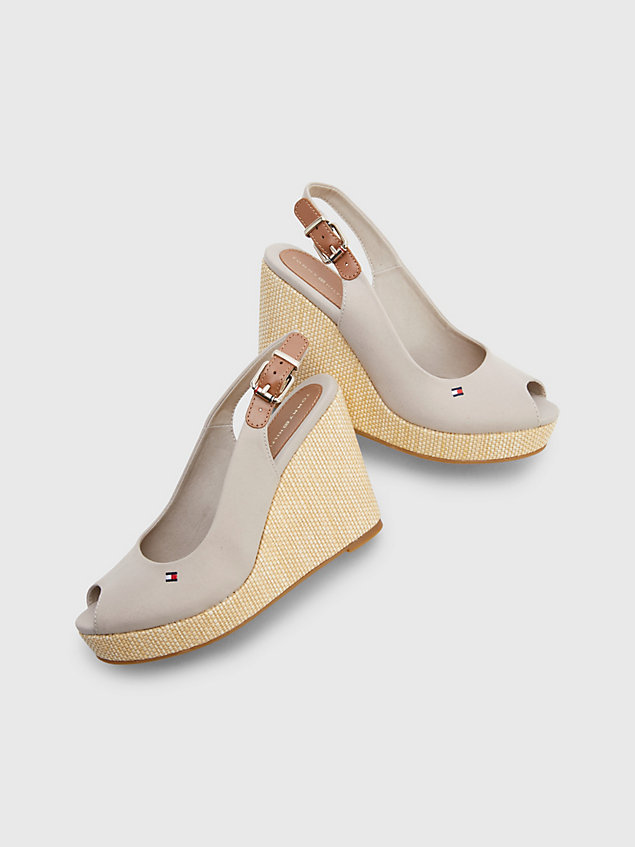 beige iconic slingback-sandale mit keilabsatz für damen - tommy hilfiger