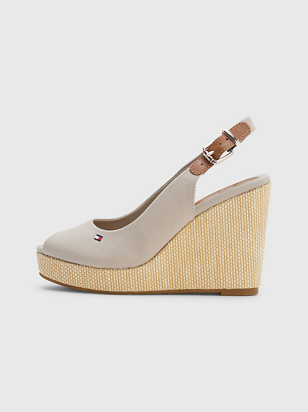 beige iconic slingback wedge heel sandals for women tommy hilfiger