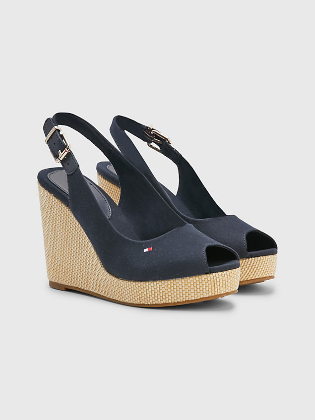 blue iconic slingback wedge heel sandals for women tommy hilfiger